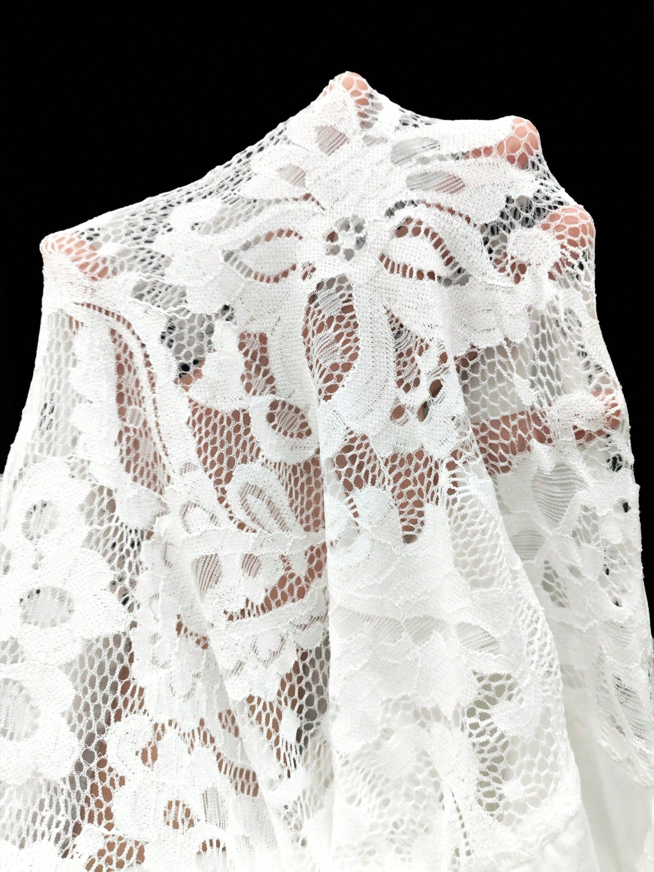 RNU Women's Elegant White Lace Fitted Short Dress, All-Season Versatile High Neck Long Sleeve Party Dress; Sheer Mesh Lace Fabric With Ruched Chest Design And Adjustable Drawstring Wrap Hem. Slimming