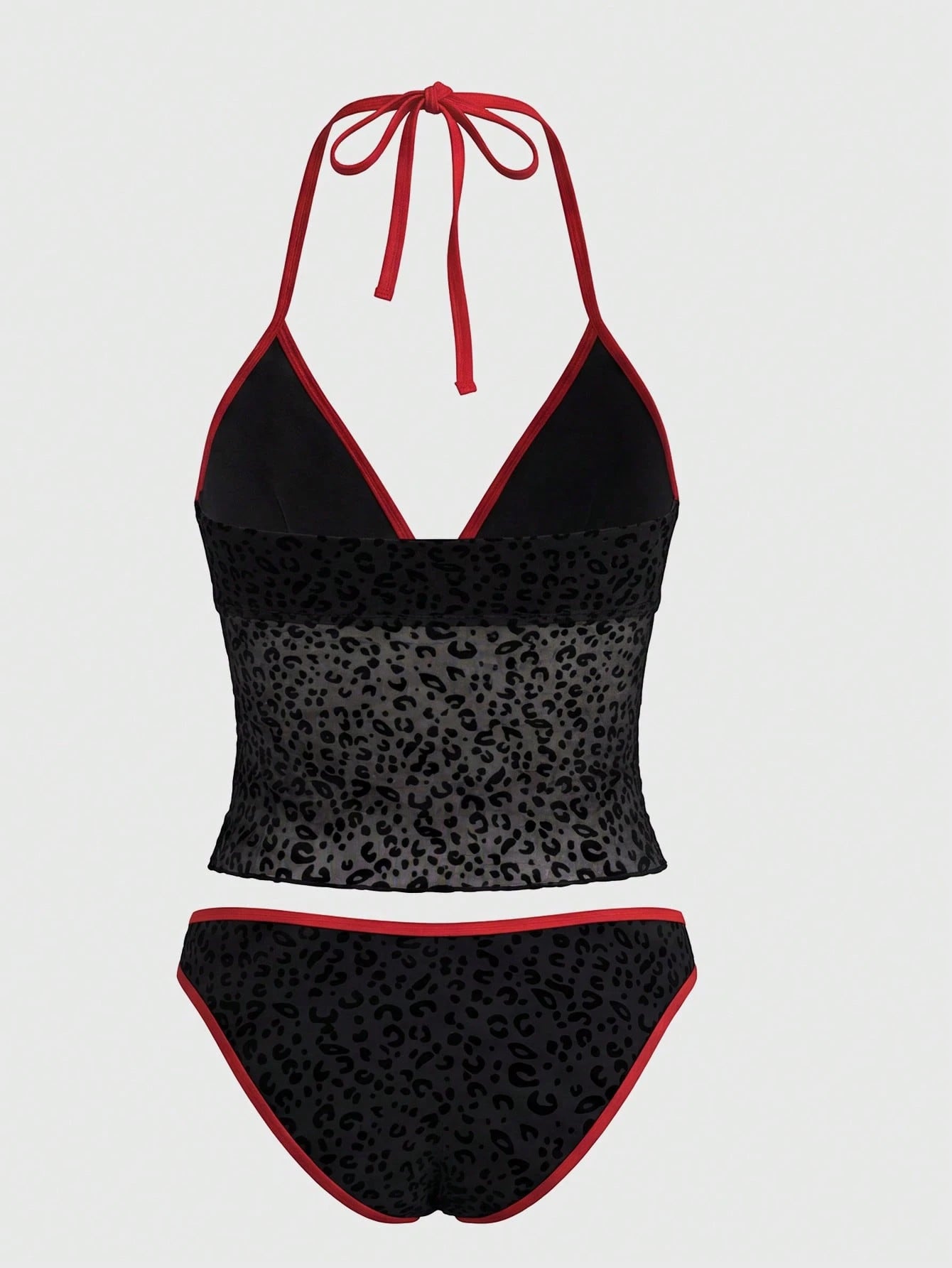 ROMWE Black Summer Women's Goth Swimwear,Dark Gothic Leopard Flocked Jacquard Camisole Strap Bikini Set For Beach Party,Cruise,Holiday,Boho Y2K Style