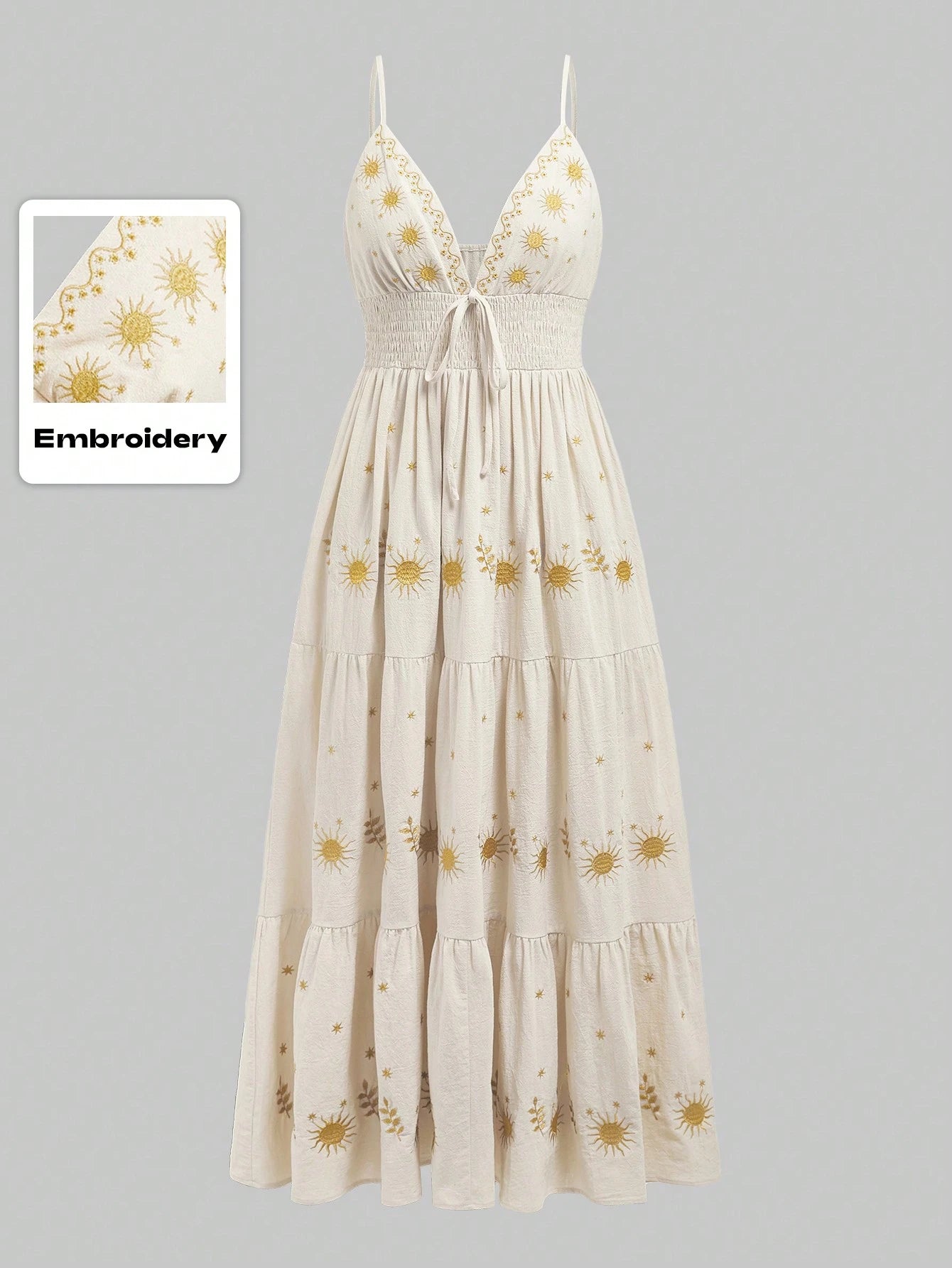 ROMWE Fairycore Women's Renaissance Casual Holiday Star Embroidery Spaghetti Strap A-Line Dress