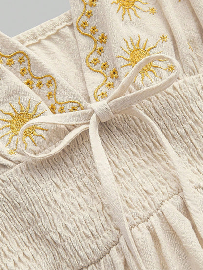 ROMWE Fairycore Women's Renaissance Casual Holiday Star Embroidery Spaghetti Strap A-Line Dress