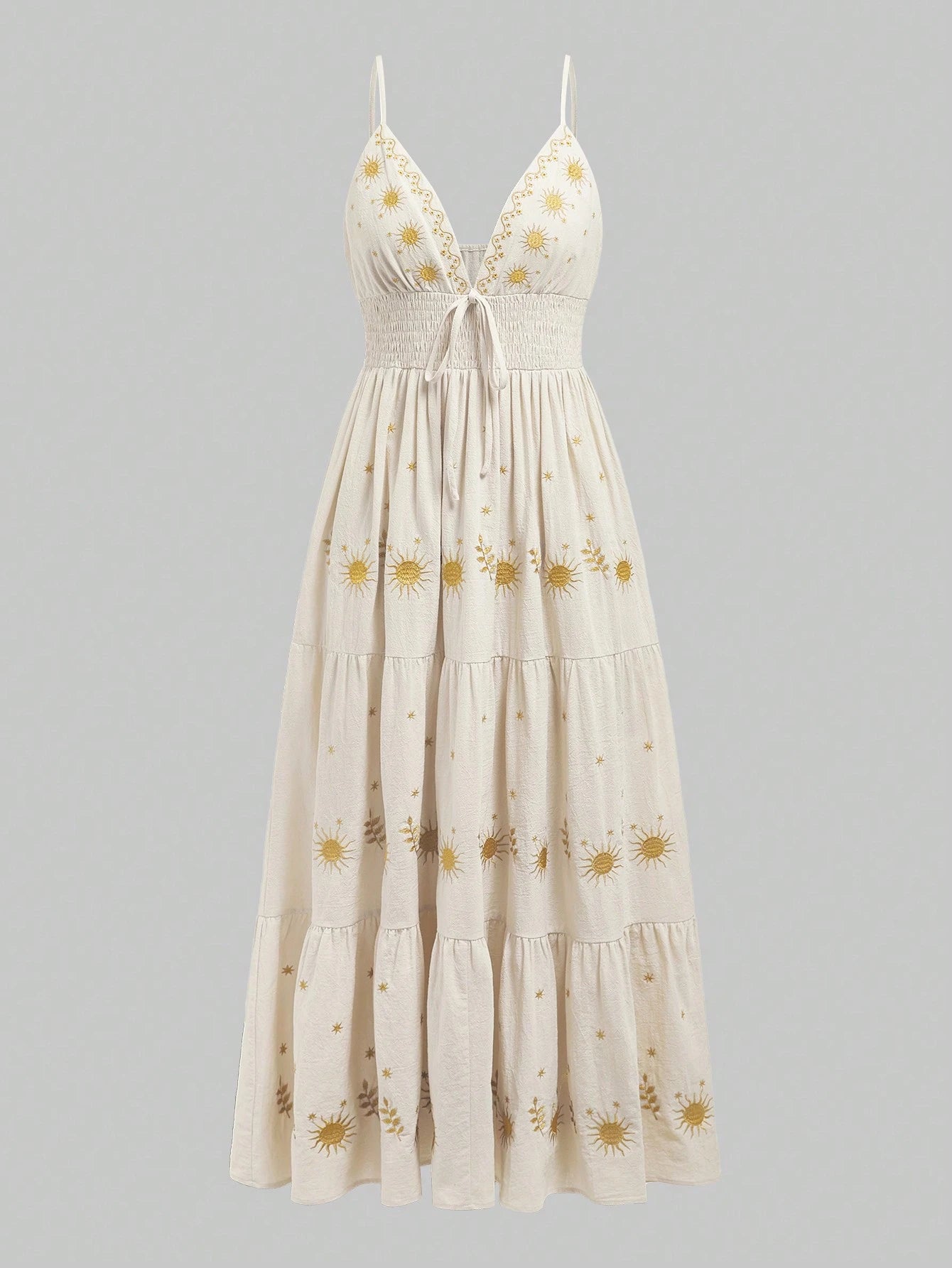ROMWE Fairycore Women's Renaissance Casual Holiday Star Embroidery Spaghetti Strap A-Line Dress