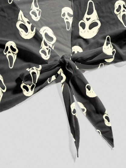 ROMWE Gothic Mystery Box Spooky Mask Sexy Plus Size Open Front Top For Women Fall