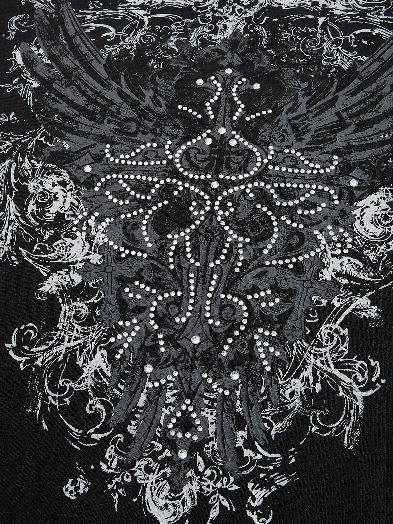 ROMWE Grunge Punk Plus Size Summer Grunge Style Music Festival Printed Rhinestone Asymmetrical Neck T-Shirt, School