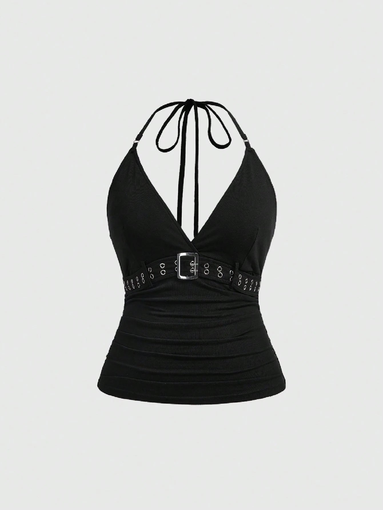 ROMWE Grunge Punk Plus Size Women's Retro Sexy Punk Halter Neck Sleeveless Top With Metal Eyelets Decoration, Versatile Street Style