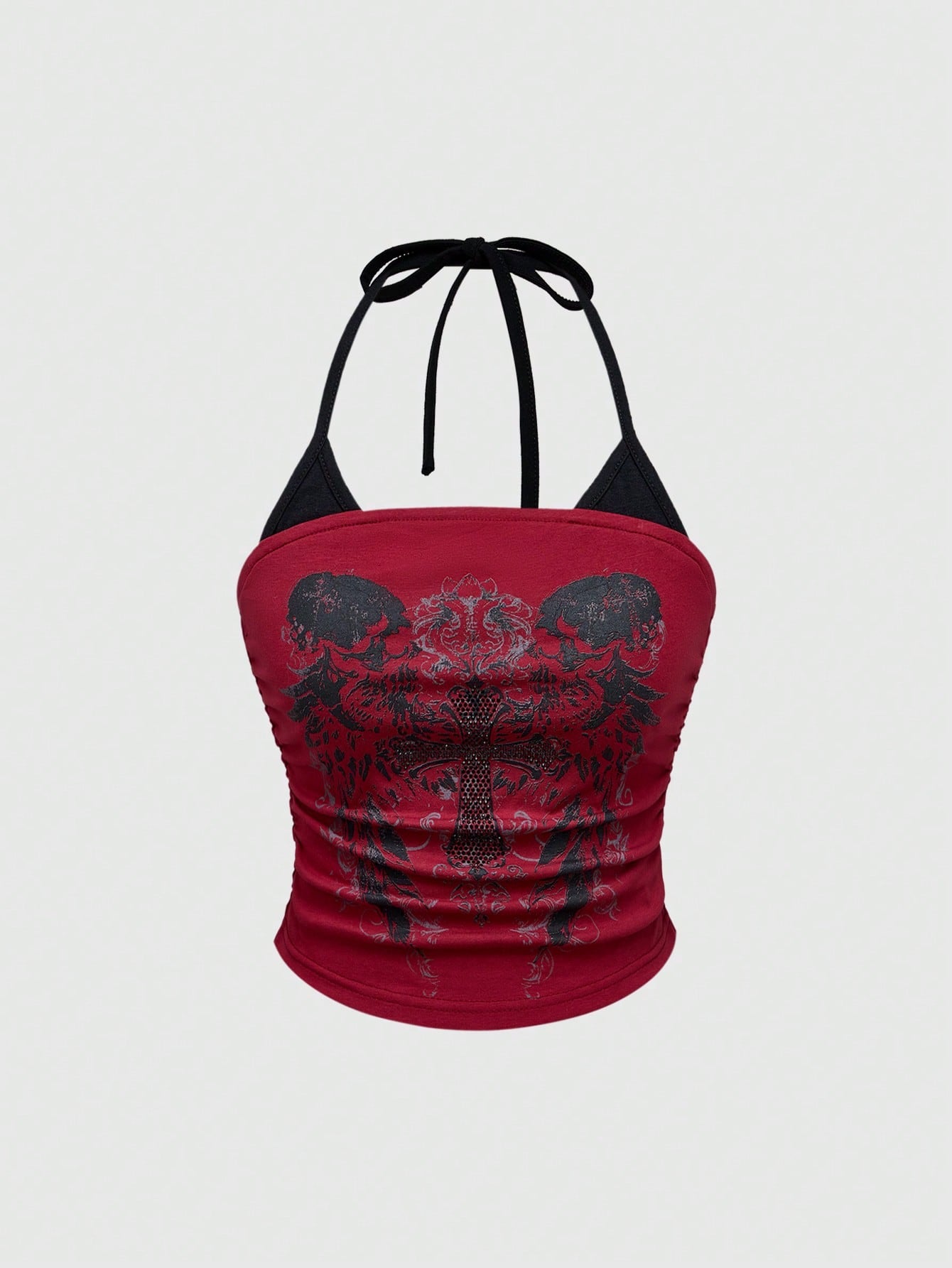 ROMWE Grunge Punk Plus Size Women Sexy Skull Color Contrast Halter Neck Tank Top