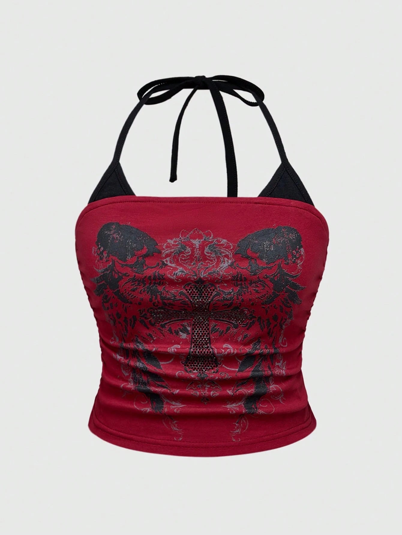 ROMWE Grunge Punk Plus Size Women Sexy Skull Color Contrast Halter Neck Tank Top