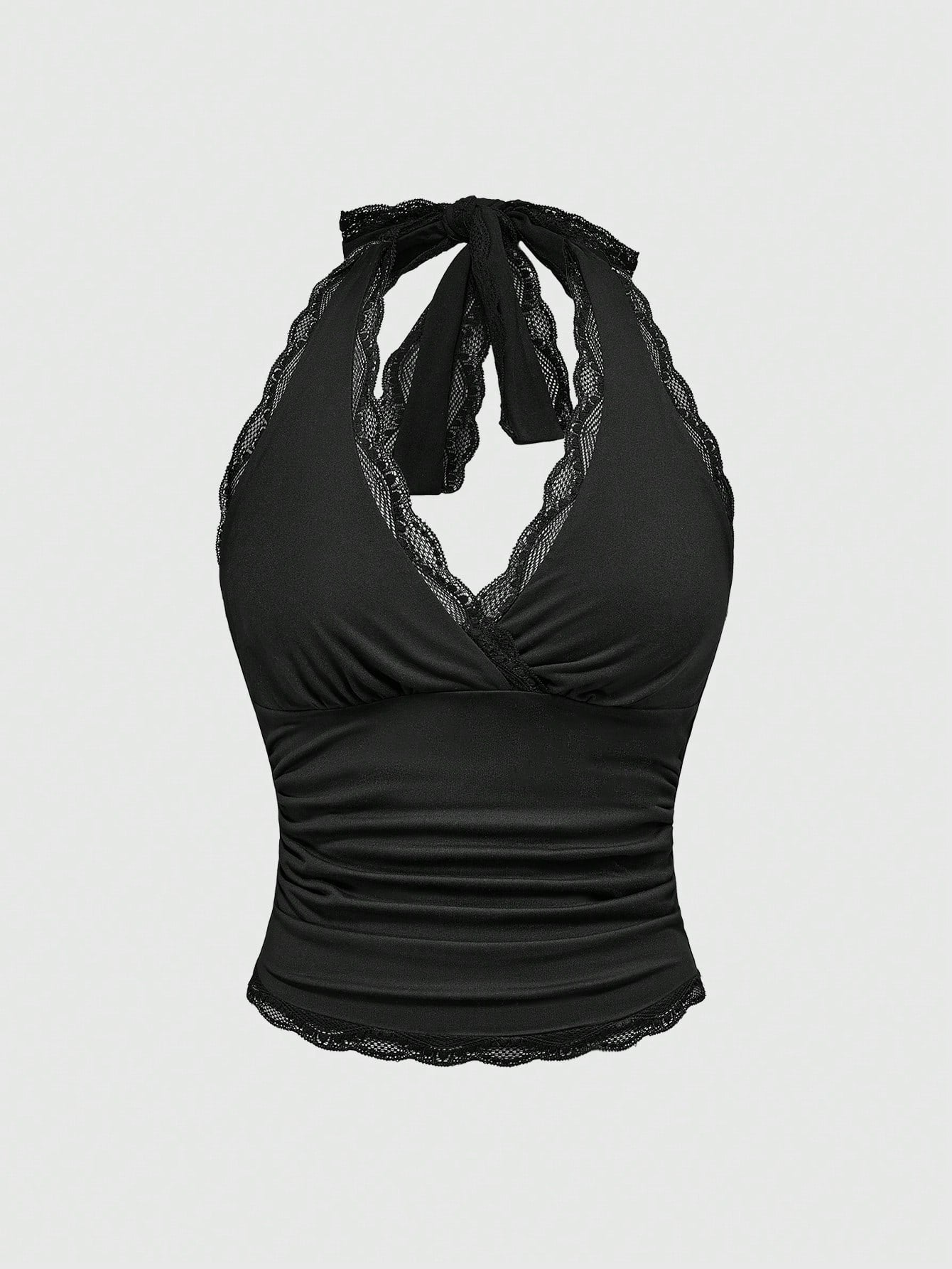 ROMWE Grunge Punk Spring|Summer Carnival Party Casual Black Plus Size Women Lace Trim Backless Halter Top
