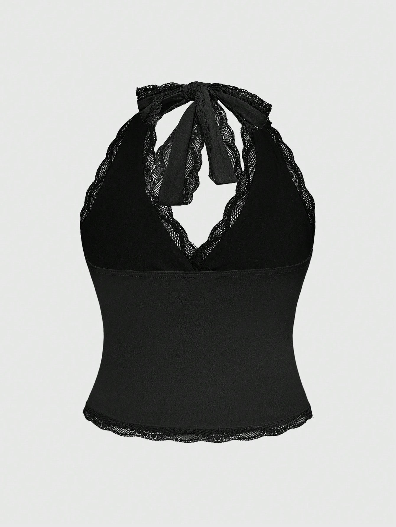 ROMWE Grunge Punk Spring|Summer Carnival Party Casual Black Plus Size Women Lace Trim Backless Halter Top