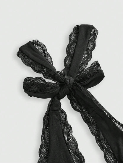 ROMWE Grunge Punk Spring|Summer Carnival Party Casual Black Plus Size Women Lace Trim Backless Halter Top