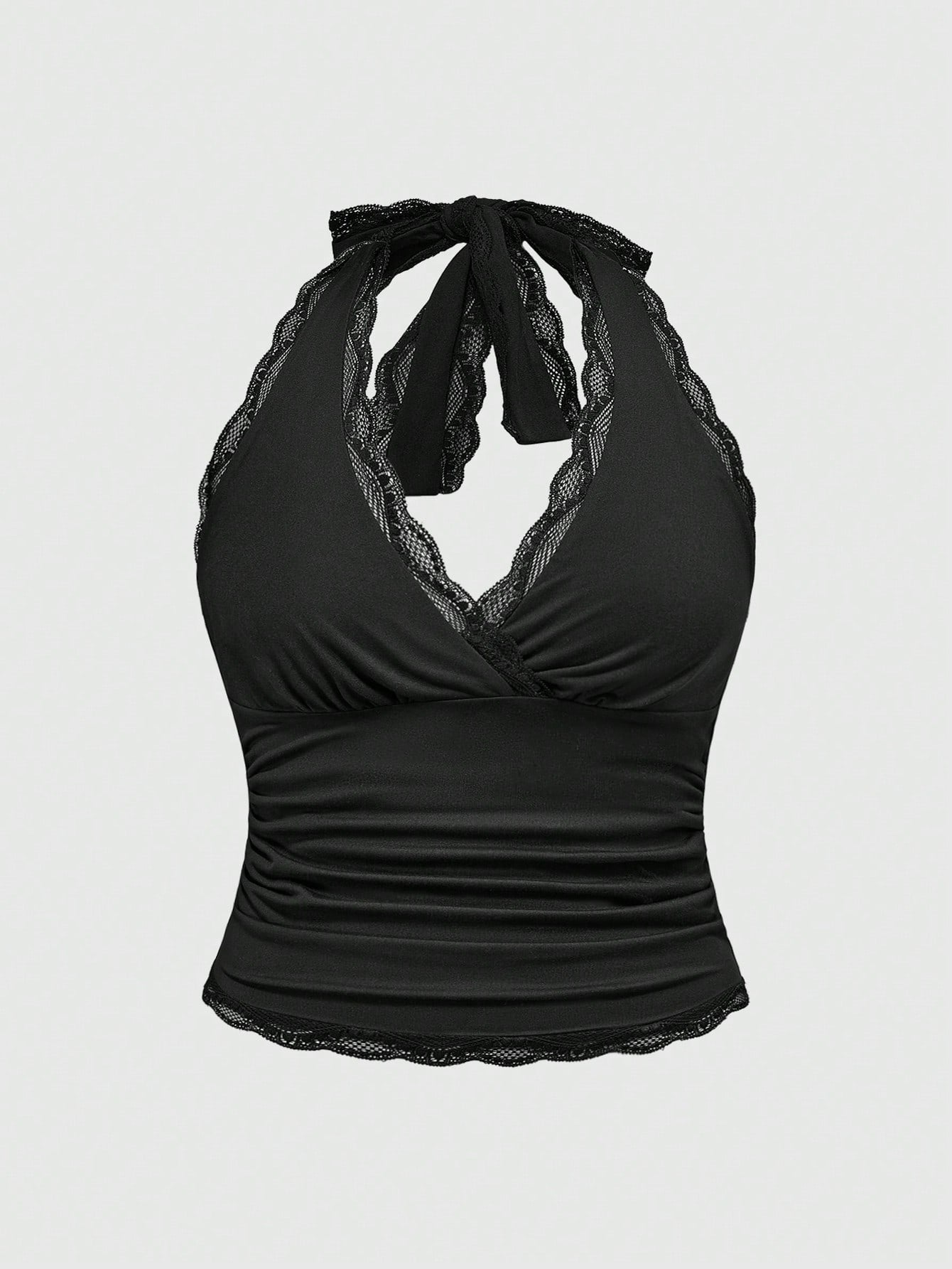 ROMWE Grunge Punk Spring|Summer Carnival Party Casual Black Plus Size Women Lace Trim Backless Halter Top