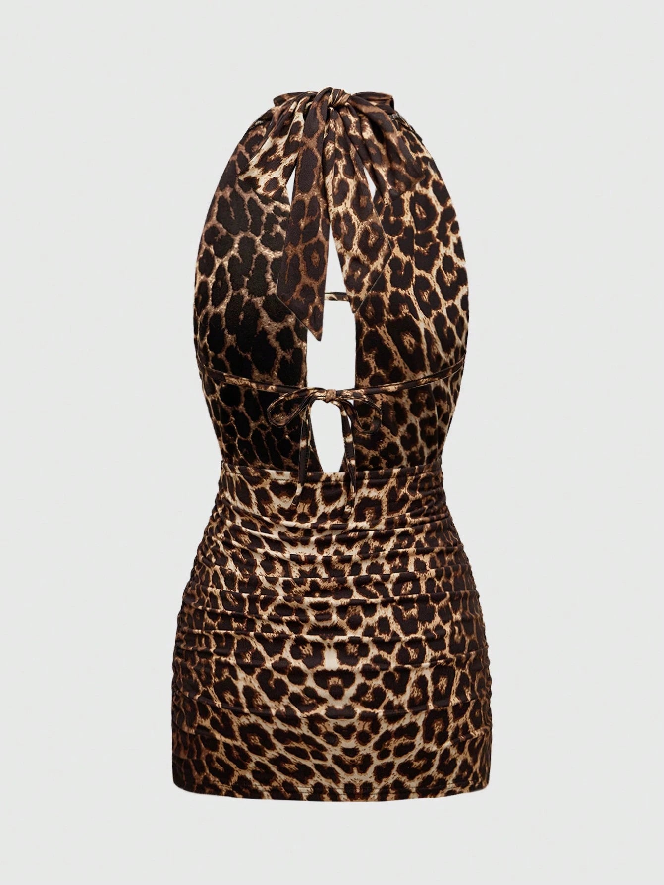 ROMWE Grunge Punk Spring/Summer Carnival Party Leopard Sexy Leopard Print Cross Pendant Draped Neck Backless Mini Dress