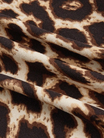 ROMWE Grunge Punk Spring/Summer Carnival Party Leopard Sexy Leopard Print Cross Pendant Draped Neck Backless Mini Dress