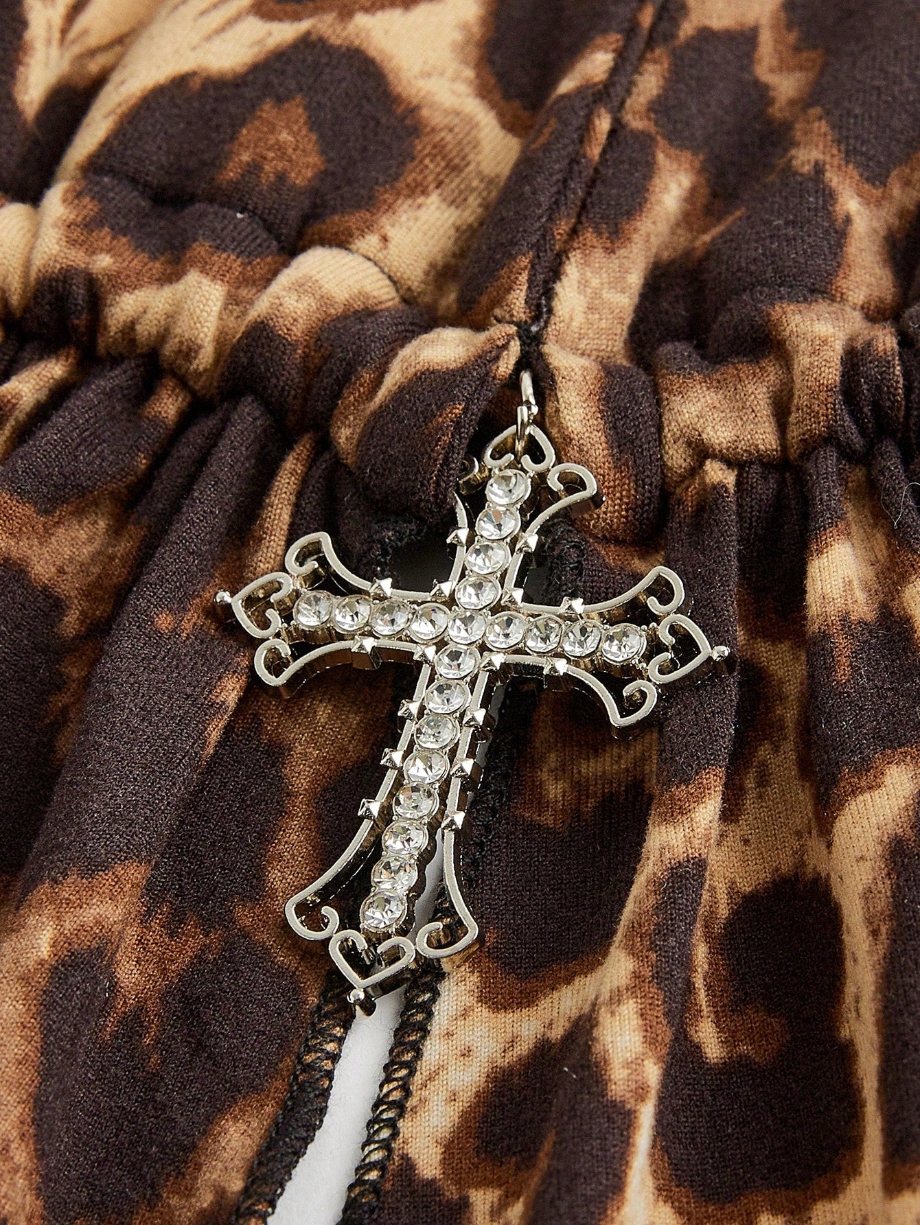 ROMWE Grunge Punk Spring/Summer Carnival Party Leopard Sexy Leopard Print Cross Pendant Draped Neck Backless Mini Dress