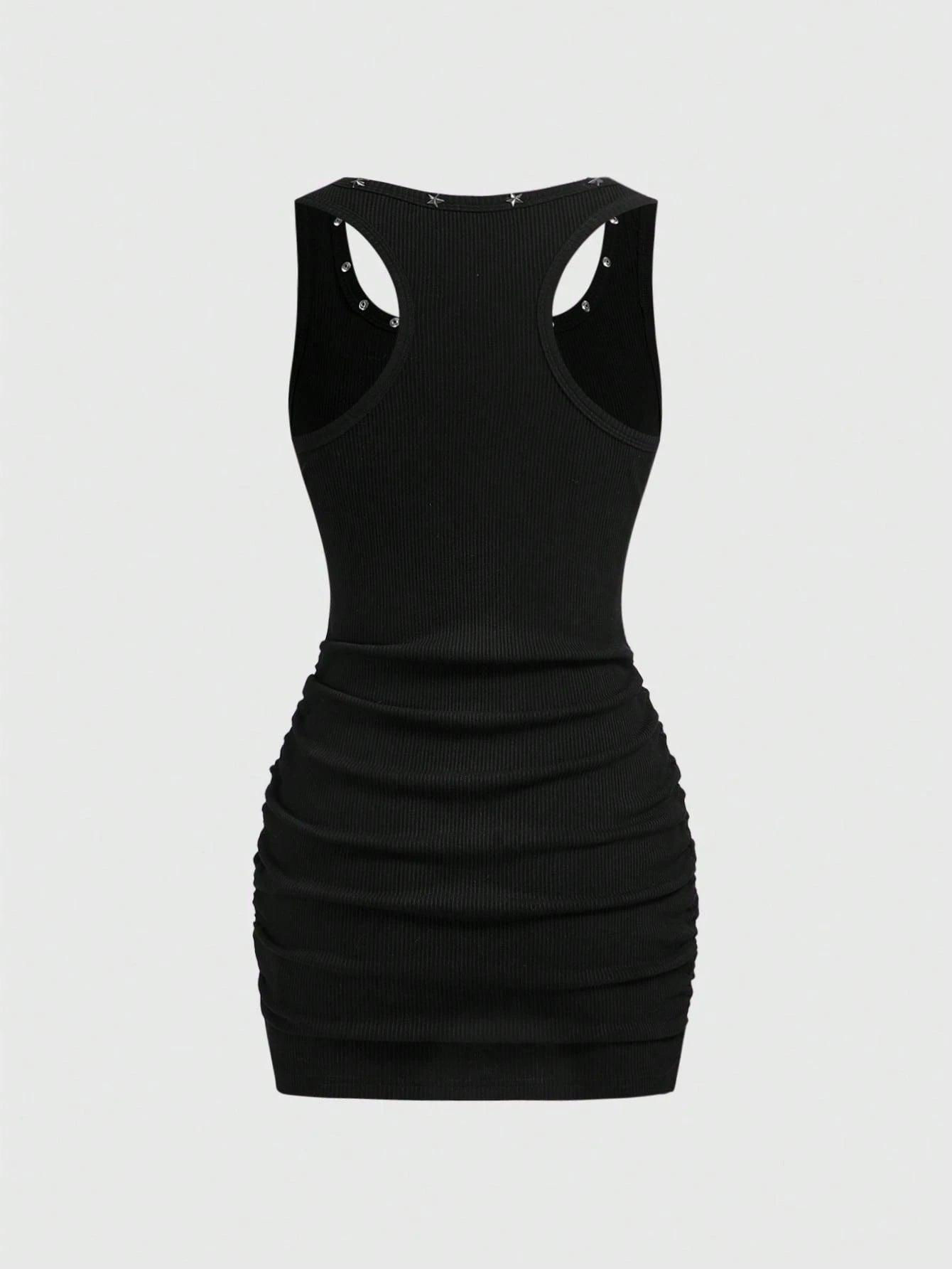 ROMWE Grunge Punk Women's Retro Baddie Unisex Streetwear Casual Star & Rivet Print Bodycon Mini Dress