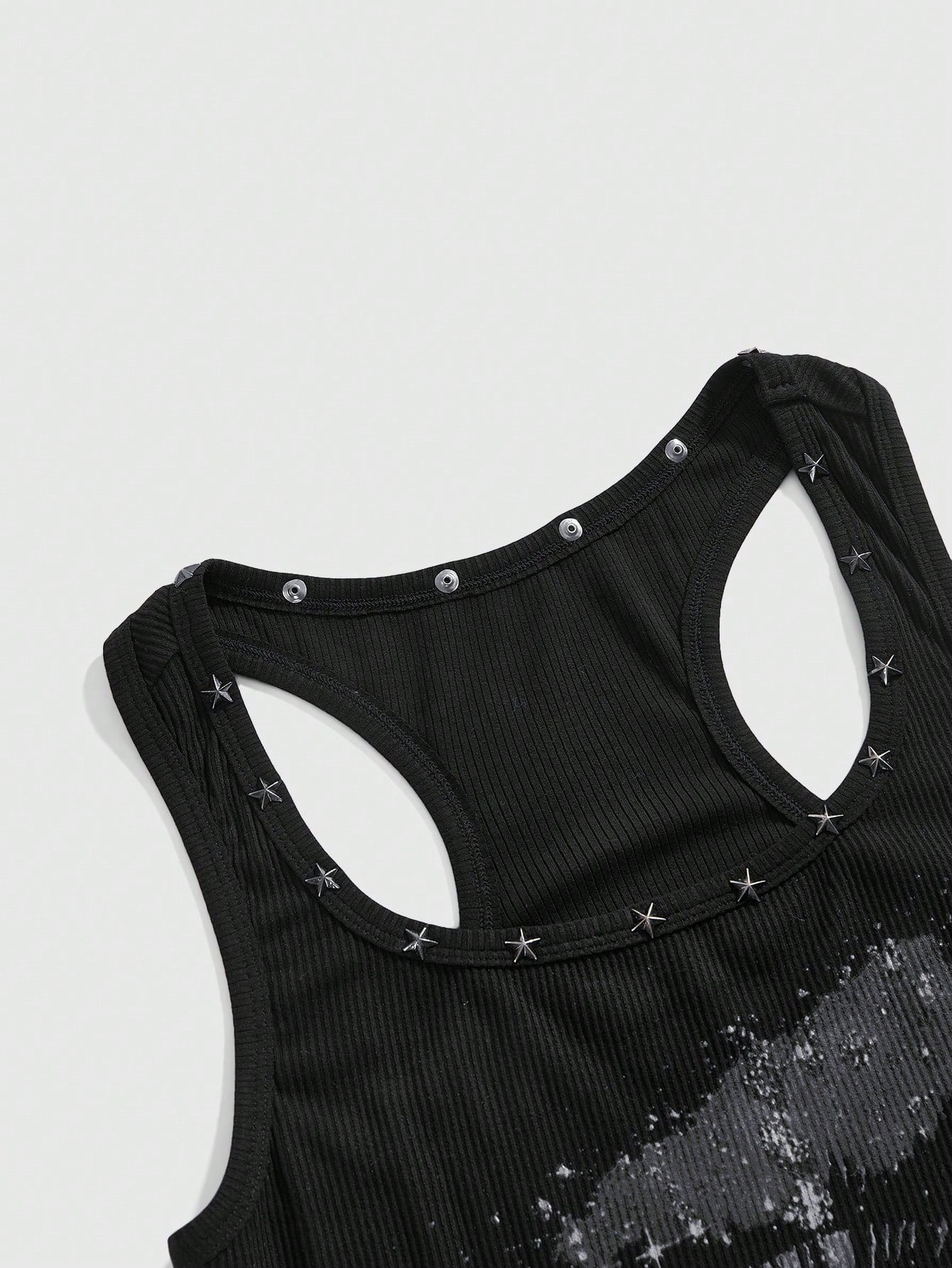 ROMWE Grunge Punk Women's Retro Baddie Unisex Streetwear Casual Star & Rivet Print Bodycon Mini Dress