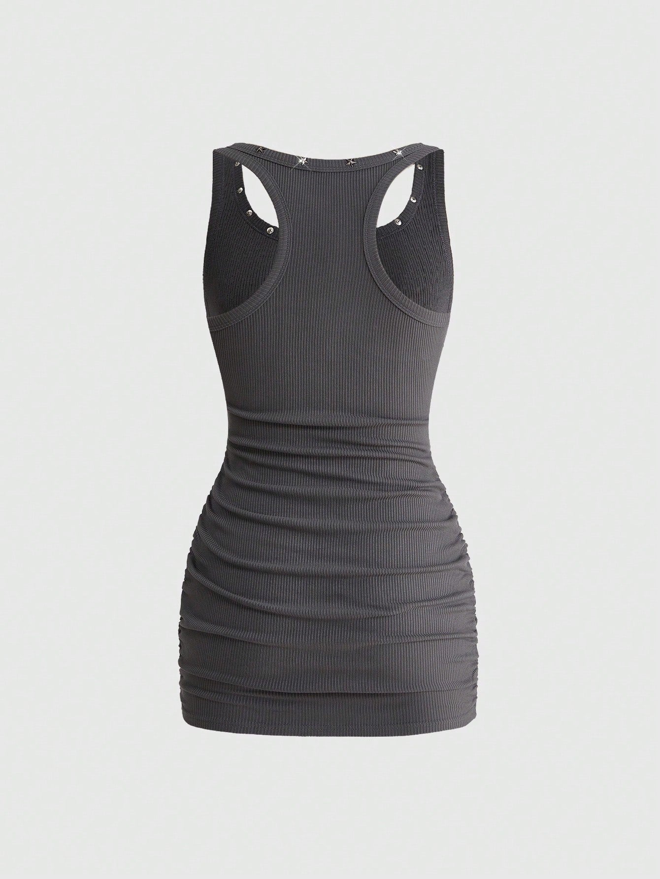 ROMWE Grunge Punk Women's Retro Baddie Unisex Streetwear Versatile Eye & Star Print Studded Bodycon Mini Dress