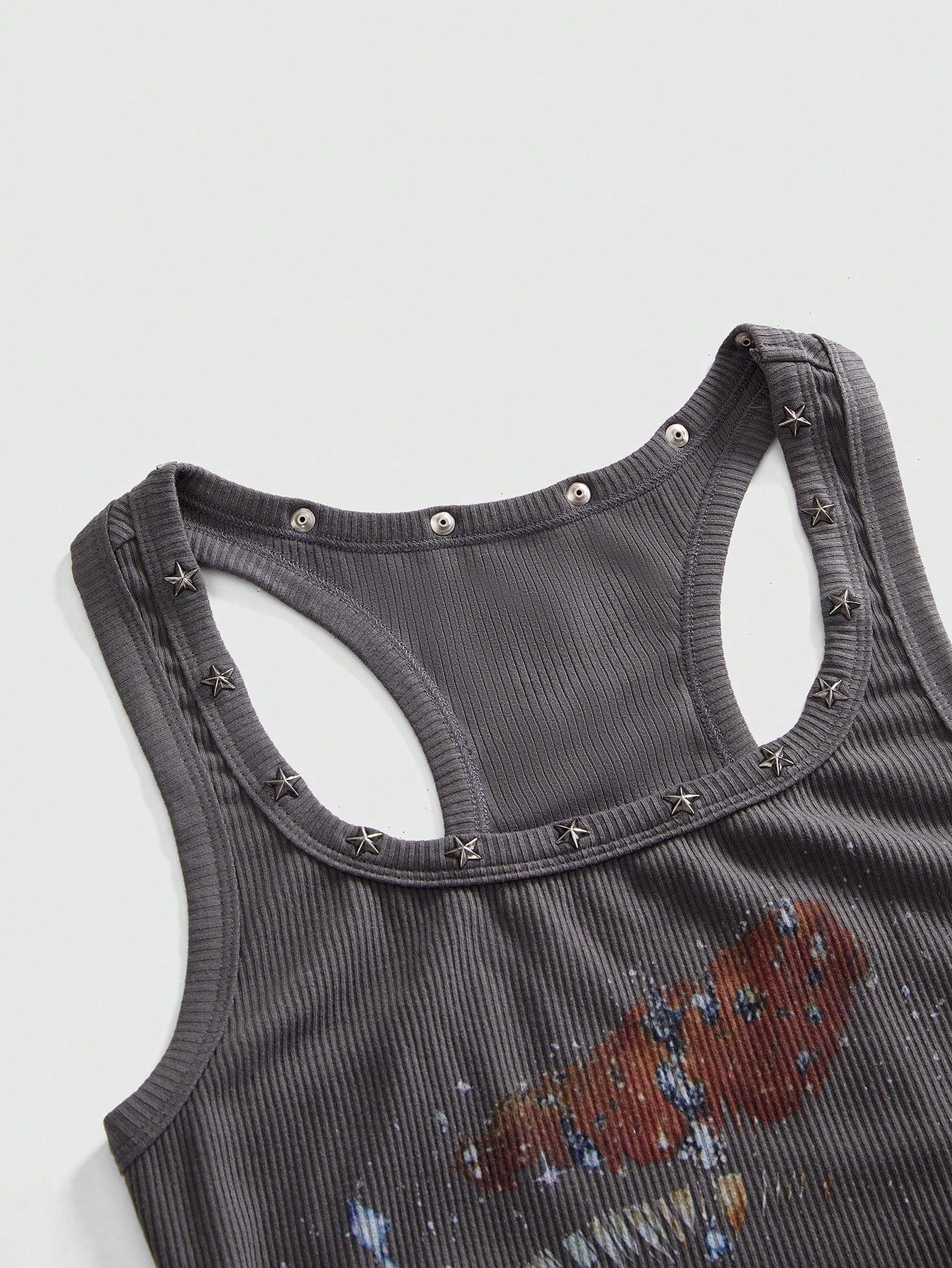 ROMWE Grunge Punk Women's Retro Baddie Unisex Streetwear Versatile Eye & Star Print Studded Bodycon Mini Dress
