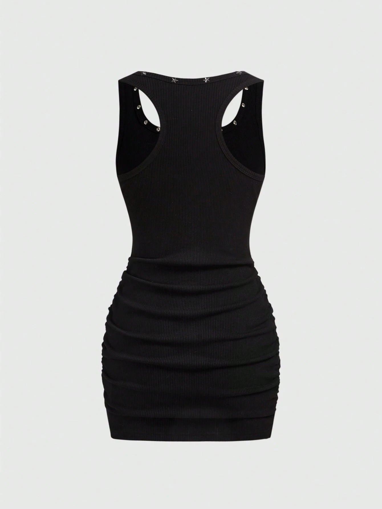 ROMWE Grunge Punk Women's Retro Baddie Unisex Streetwear Versatile Eye & Star Print Studded Bodycon Mini Dress