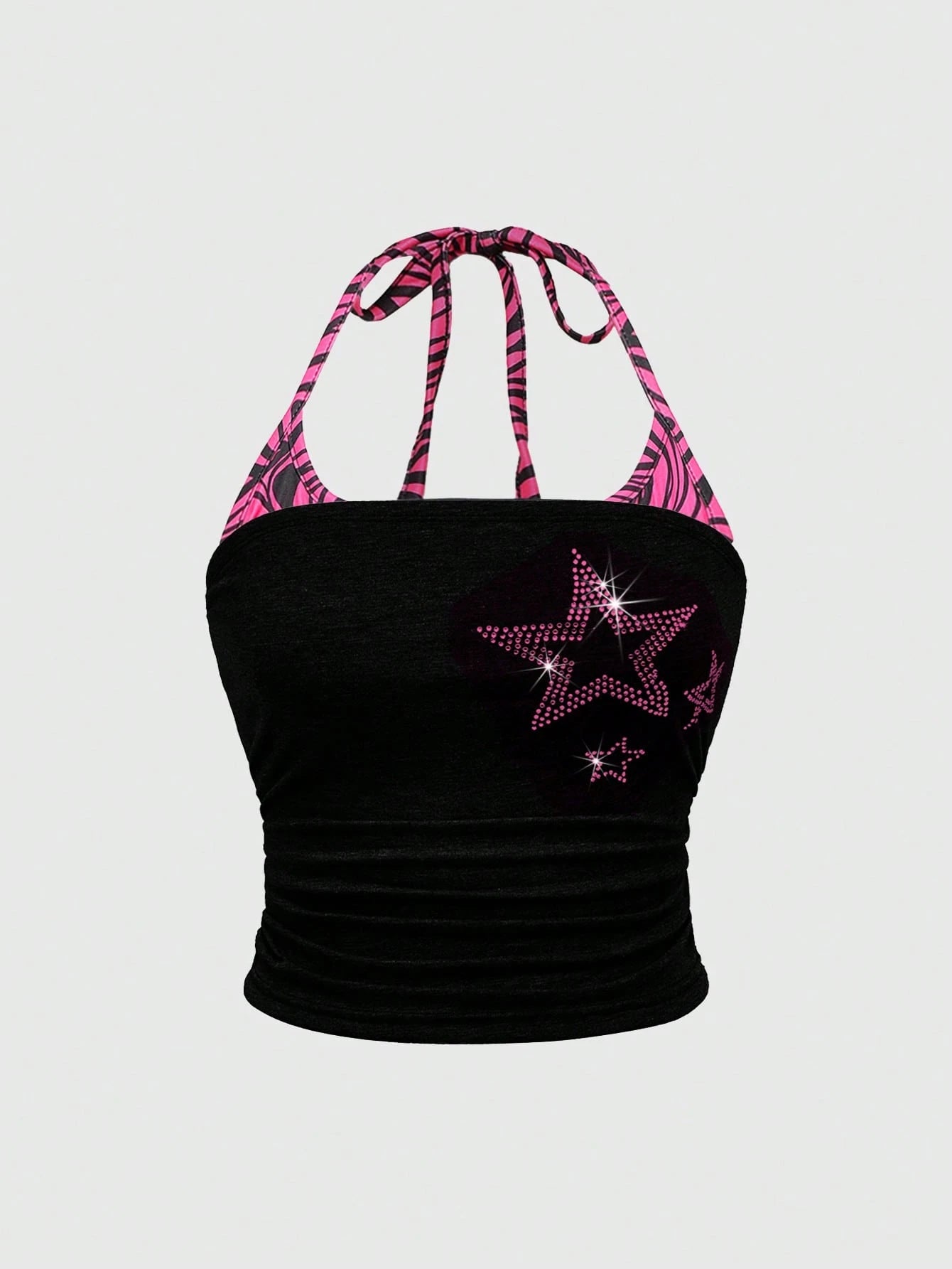 ROMWE J-Fashion Spring/Summer Y2K Rhinestone Star Decor Halter Neck Plus Size Blouse