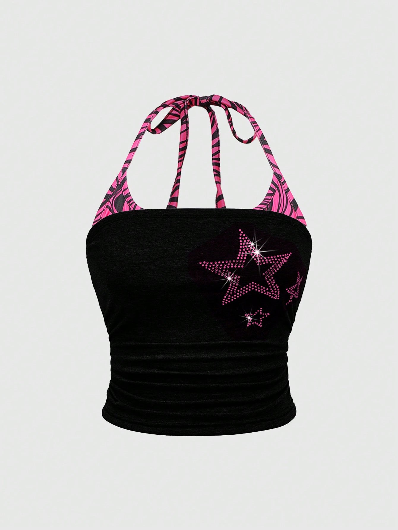 ROMWE J-Fashion Spring/Summer Y2K Rhinestone Star Decor Halter Neck Plus Size Blouse