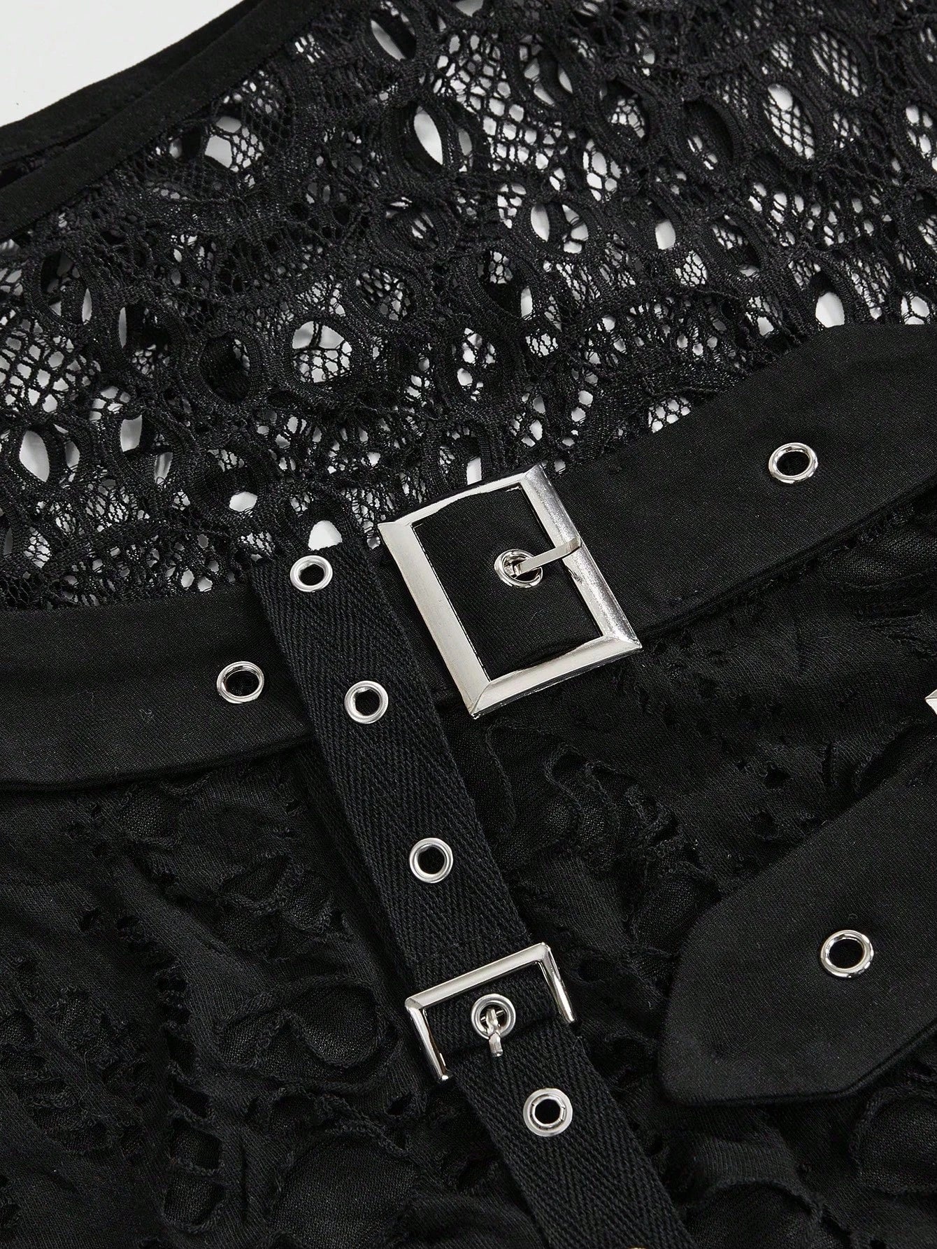 ROMWE Plus Size Women Gothic Punk Style Asymmetric Floral Mesh Patchwork Ripped Crop Top