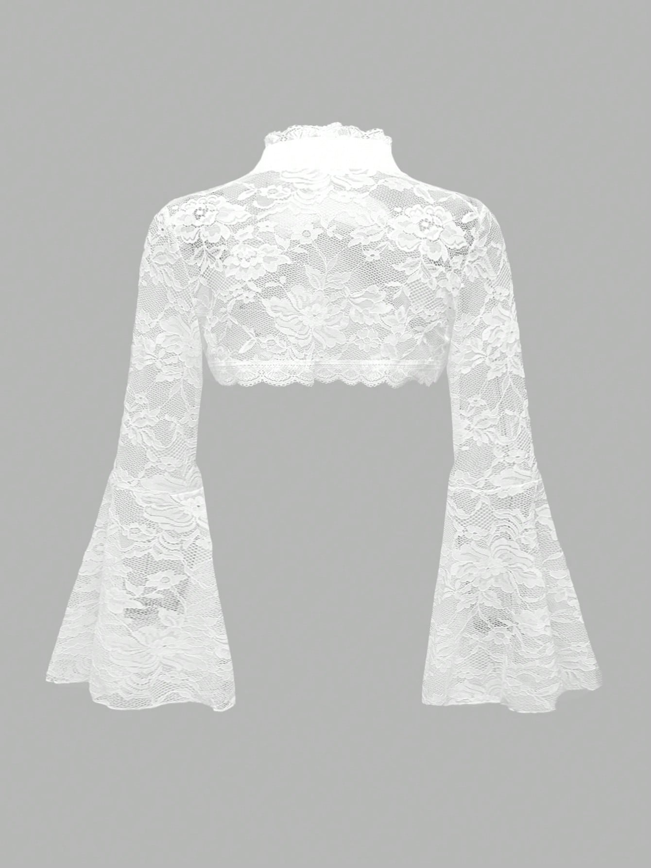 ROMWE Spring/Summer PPlus Size Gothic Lace Shrug Cardigan With Flared Sleeves, White Valentine's Day