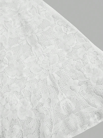 ROMWE Spring/Summer PPlus Size Gothic Lace Shrug Cardigan With Flared Sleeves, White Valentine's Day
