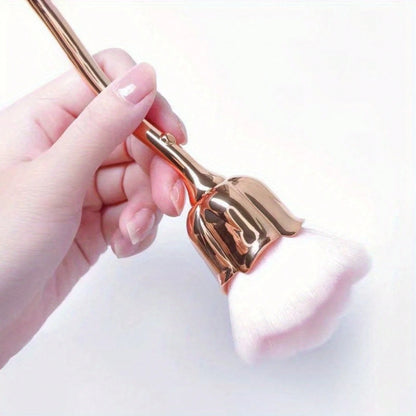 Rose Shaped Nail Dust Brush Soft Bristles Foundation Blush Makeup Tool Pink Handle Elegant Design For Salon Home Use