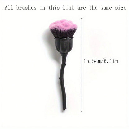 Rose Shaped Nail Dust Brush Soft Bristles Foundation Blush Makeup Tool Pink Handle Elegant Design For Salon Home Use
