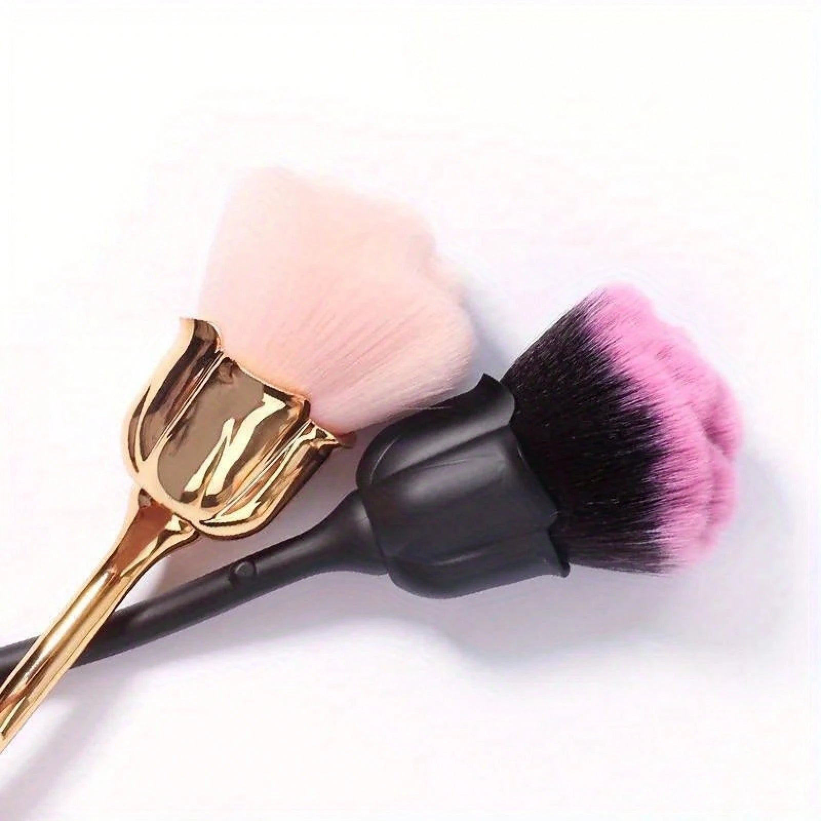 Rose Shaped Nail Dust Brush Soft Bristles Foundation Blush Makeup Tool Pink Handle Elegant Design For Salon Home Use