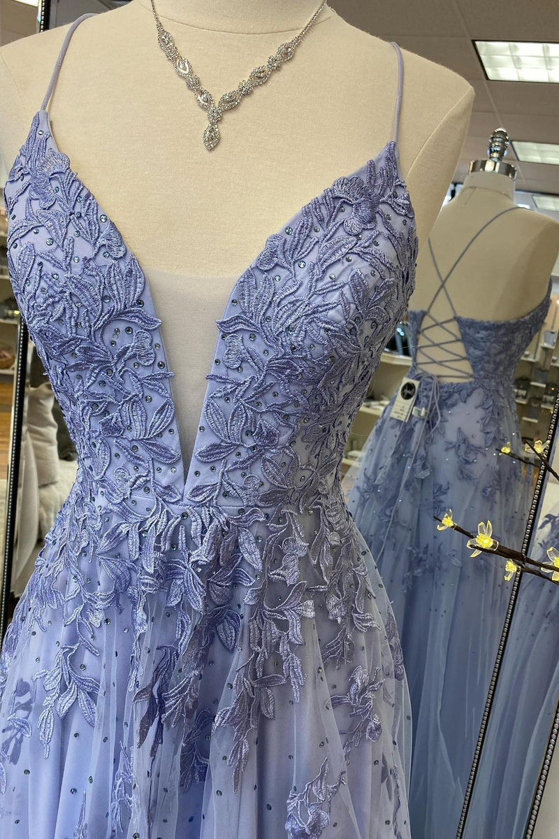 Royal Blue Appliques A-line Long Formal Dress