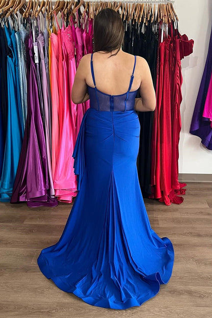 Royal Blue Corset Mermaid Long Formal Dress