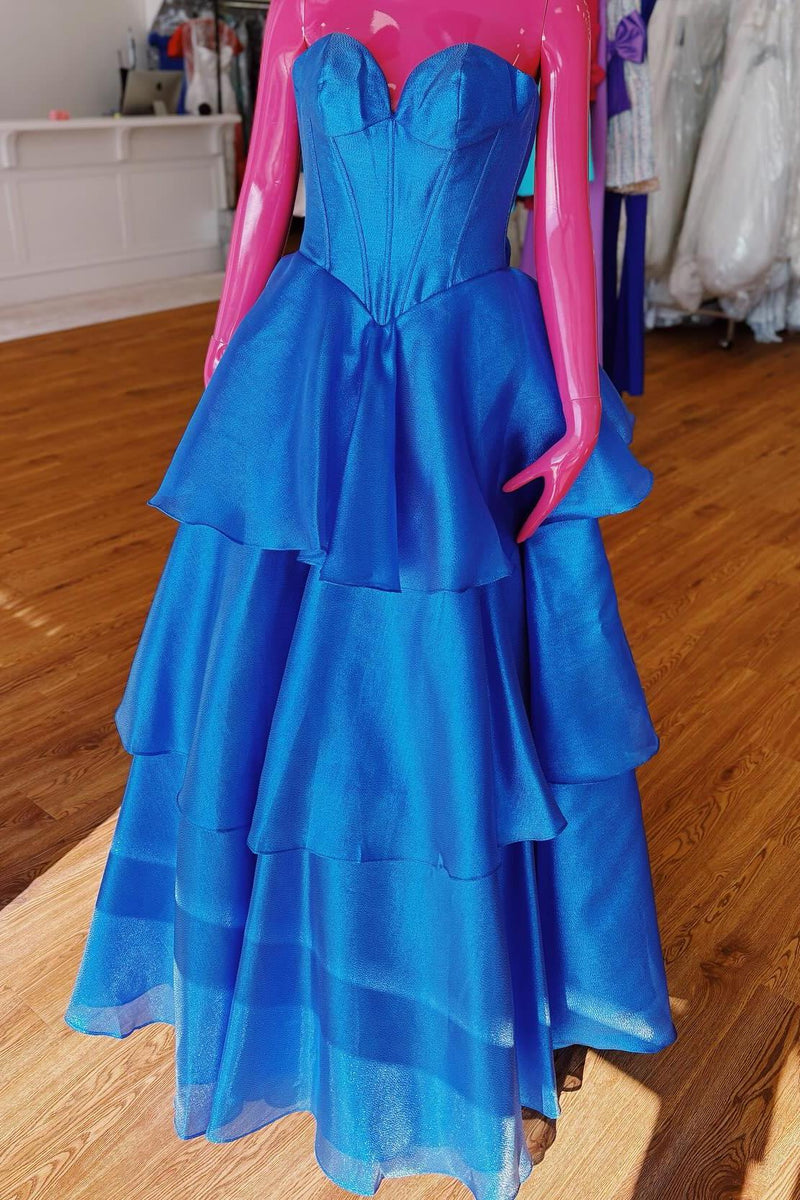 Royal Blue Strapless Corset A-line Long Formal Dress