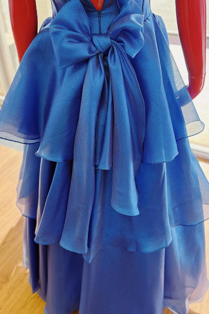 Royal Blue Strapless Corset A-line Long Formal Dress