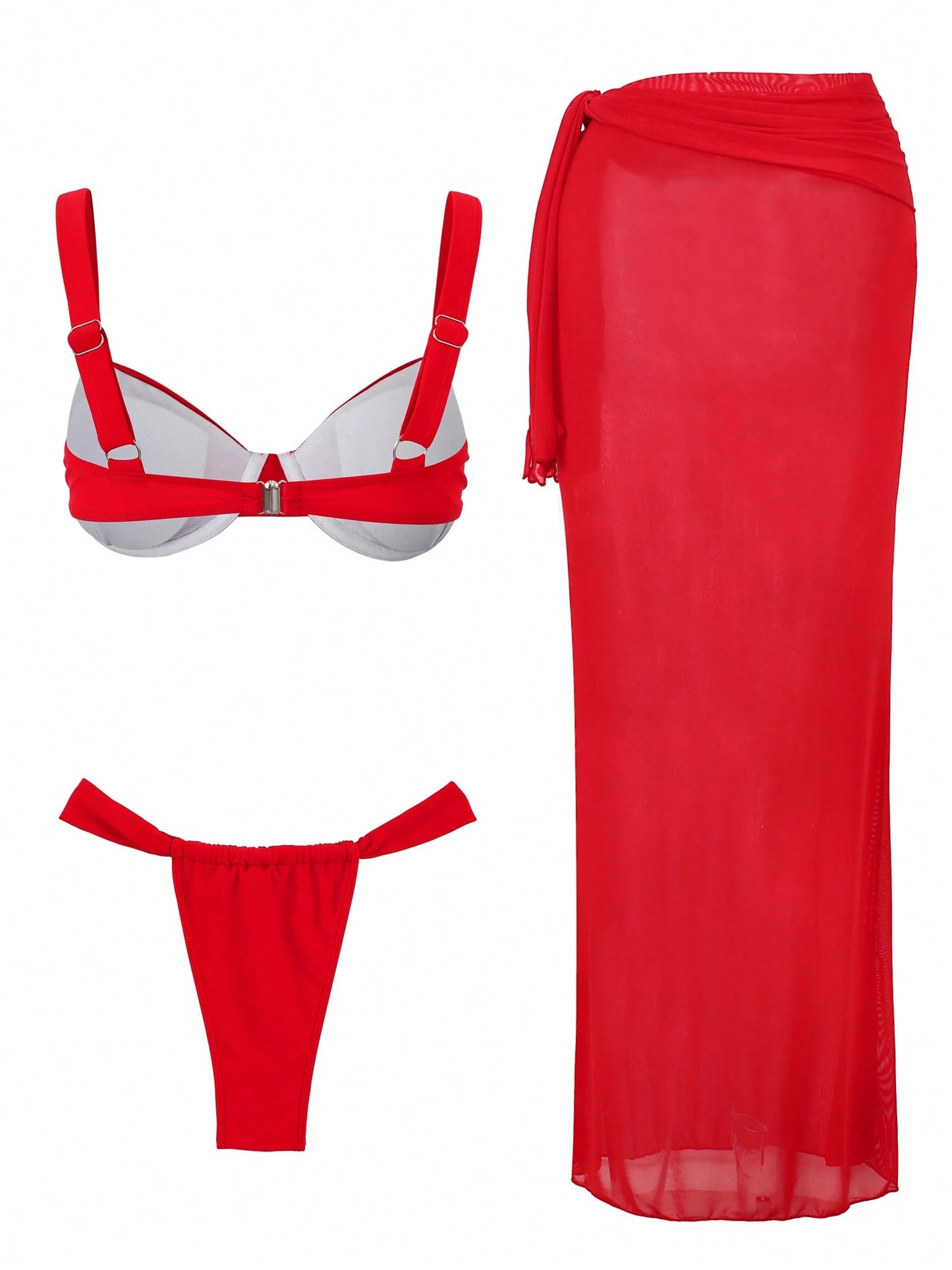 Ruched 3-Piece Bikini Set Thong Bathing Suit With Sheer Skirt Coverup 2026 Holiday Outfit Swimsuit Sexy Women Summer Vacation Beachwear Swimwear Sets