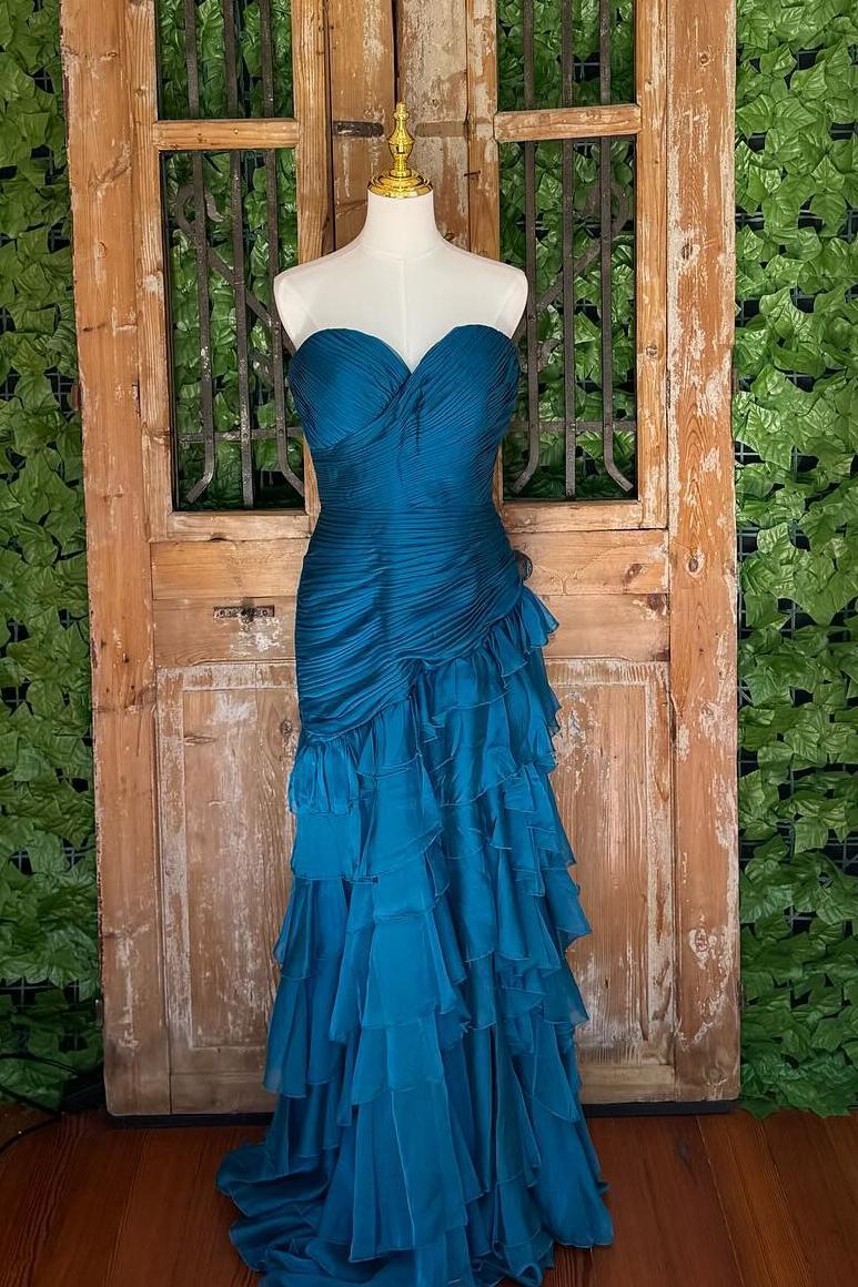 Ruched Yellow Ruffle Fitted Long Prom Dress with Slit