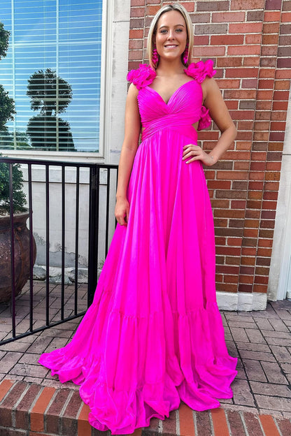 Ruffles Fuchsia Chiffon A-line Boho Dress