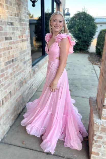 Ruffles Fuchsia Chiffon A-line Boho Dress