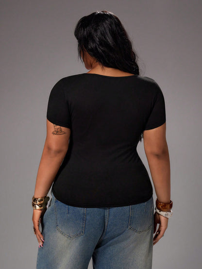 Rustia Plus Size Summer Casual Sequin Floral Embroidered T-Shirt