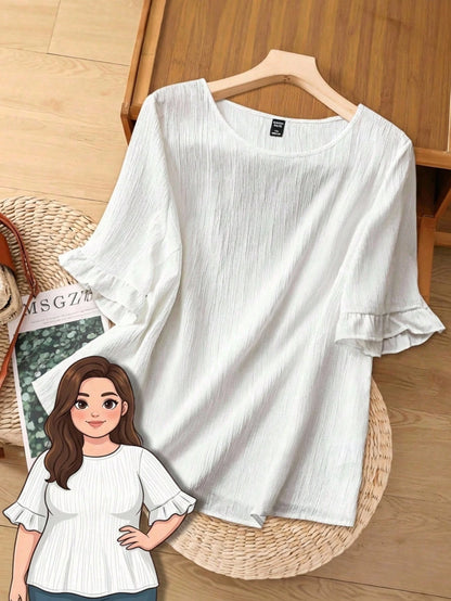 Rusticease Plus Size Blouse Leaf Hem Short Sleeves Simple Fashion Casual Everyday Vacation Woman Spring Summer, Western Wear Women, Summer For Women Beach