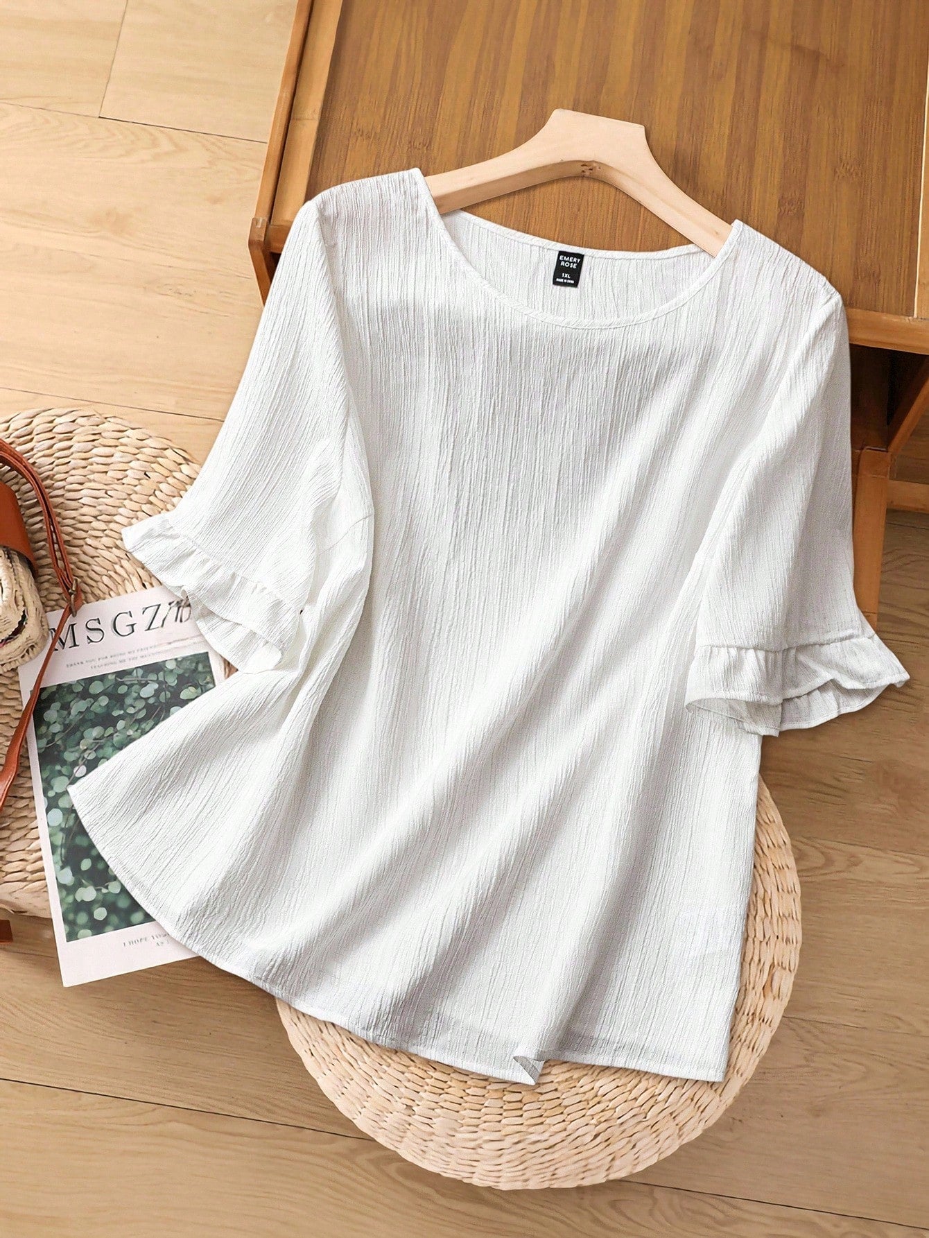 Rusticease Plus Size Blouse Leaf Hem Short Sleeves Simple Fashion Casual Everyday Vacation Woman Spring Summer, Western Wear Women, Summer For Women Beach