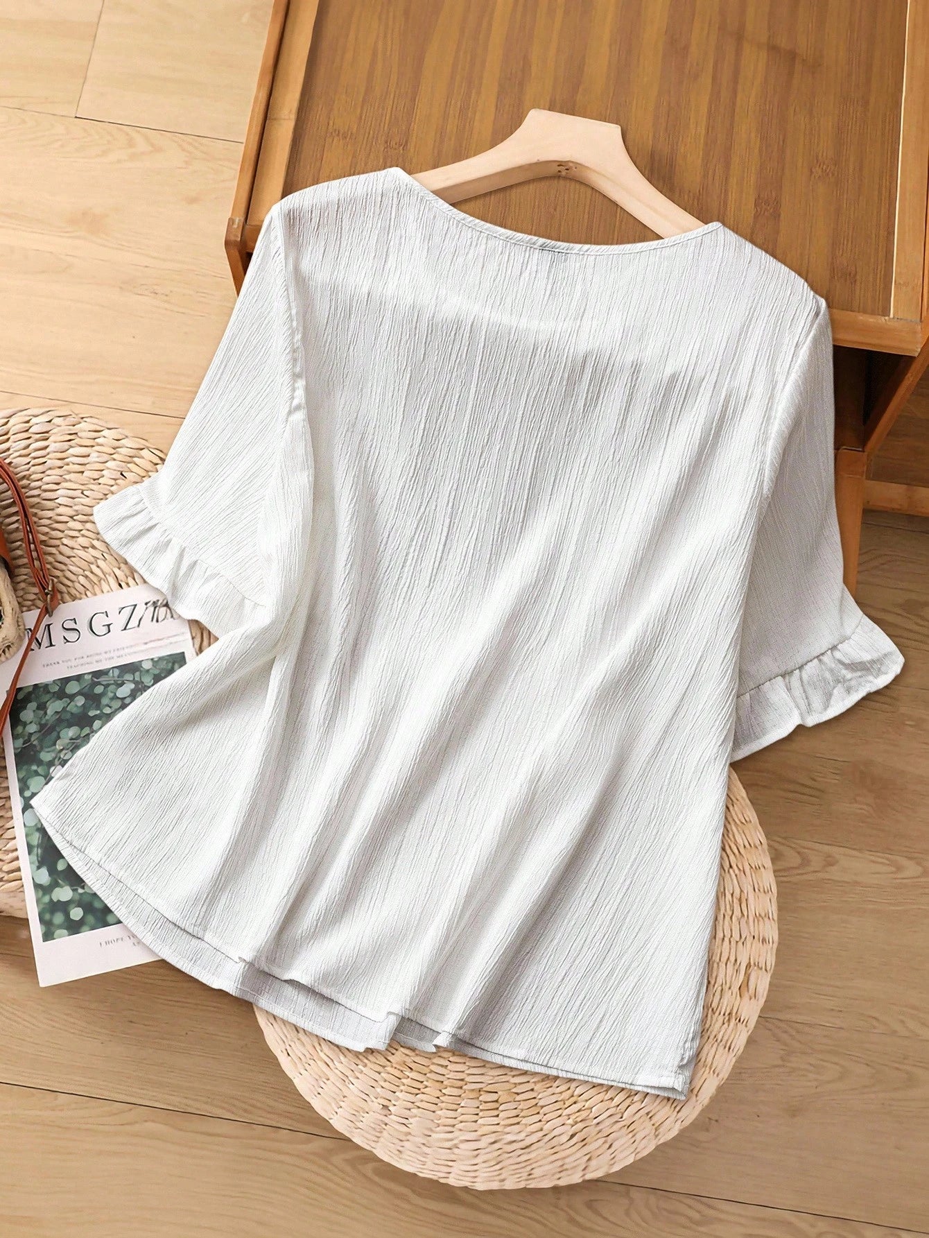 Rusticease Plus Size Blouse Leaf Hem Short Sleeves Simple Fashion Casual Everyday Vacation Woman Spring Summer, Western Wear Women, Summer For Women Beach