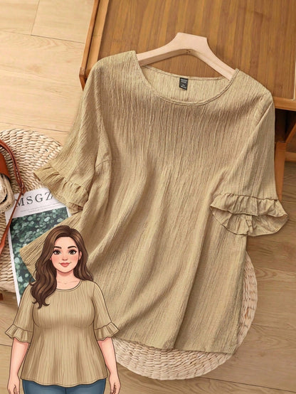 Rusticease Plus Size Blouse Leaf Hem Short Sleeves Simple Fashion Casual Everyday Vacation Woman Spring Summer, Western Wear Women, Summer For Women Beach
