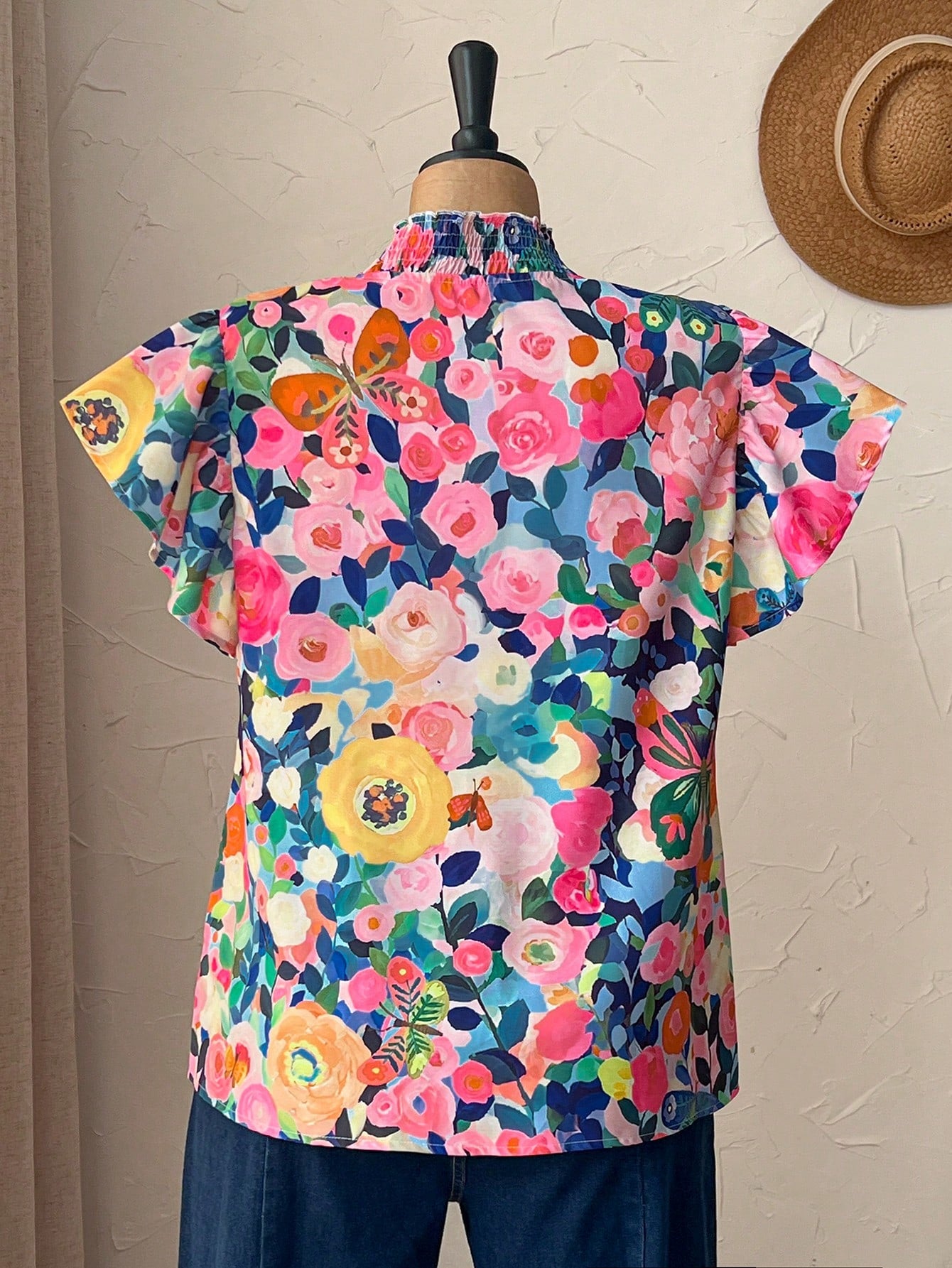 Rusticease Plus Size Navy Blue Print Casual Boho Summer Spring Country Style Blouse Vacation