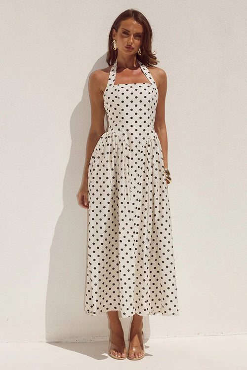 Sammi Midi Dress - Cream/Black Polka