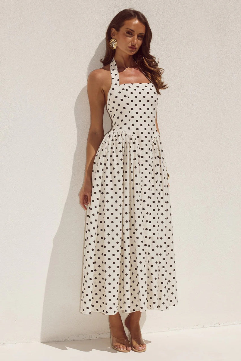 Sammi Midi Dress - Cream/Black Polka