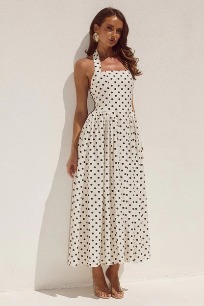 Sammi Midi Dress - Cream/Black Polka