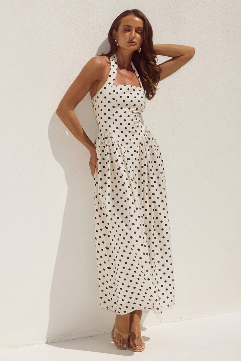 Sammi Midi Dress - Cream/Black Polka