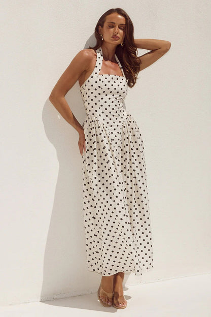 Sammi Midi Dress - Cream/Black Polka