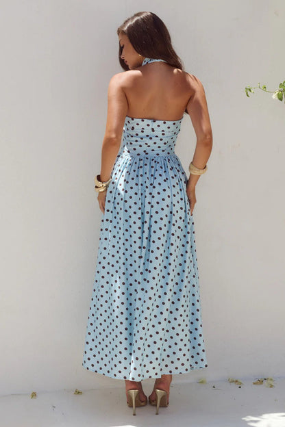 Sammi Midi Dress - Sky Blue/Choc Polka